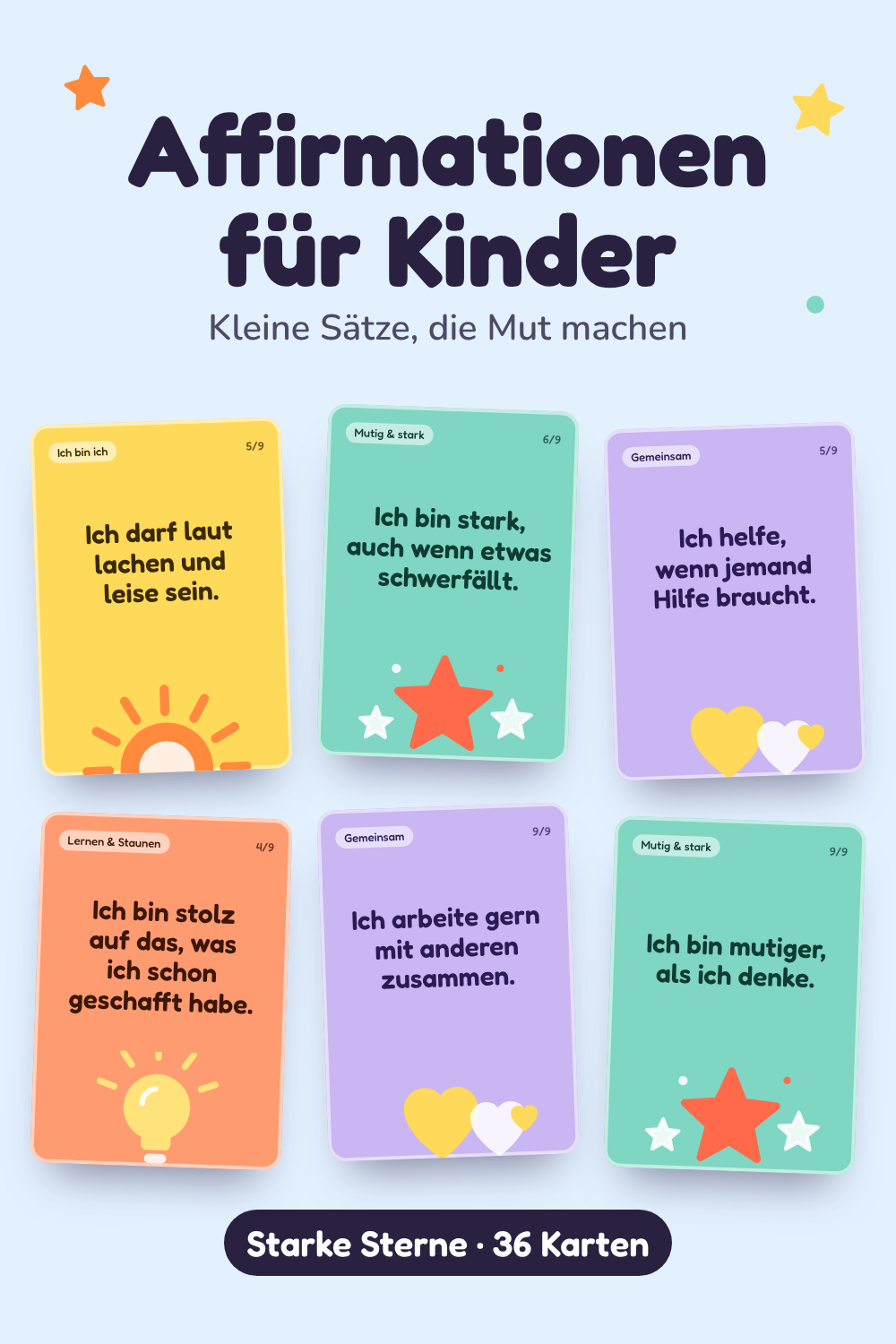Affirmationskarten für Kinder – Stärke & Selbstvertrauen | PDF Sofort-Download