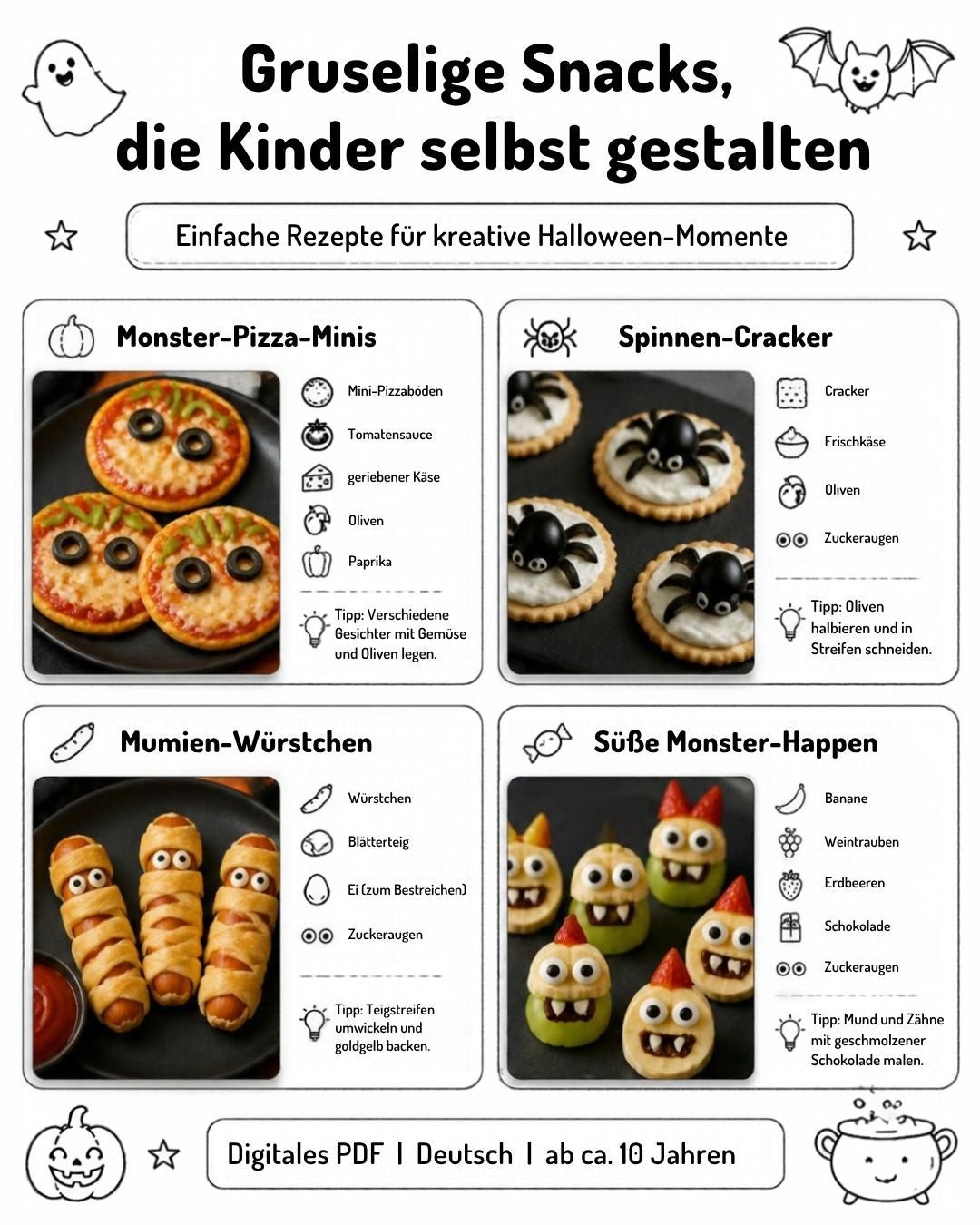 Halloween Aktivitätsheft für Kinder – Fingerfood & Bastelanleitungen | PDF Download