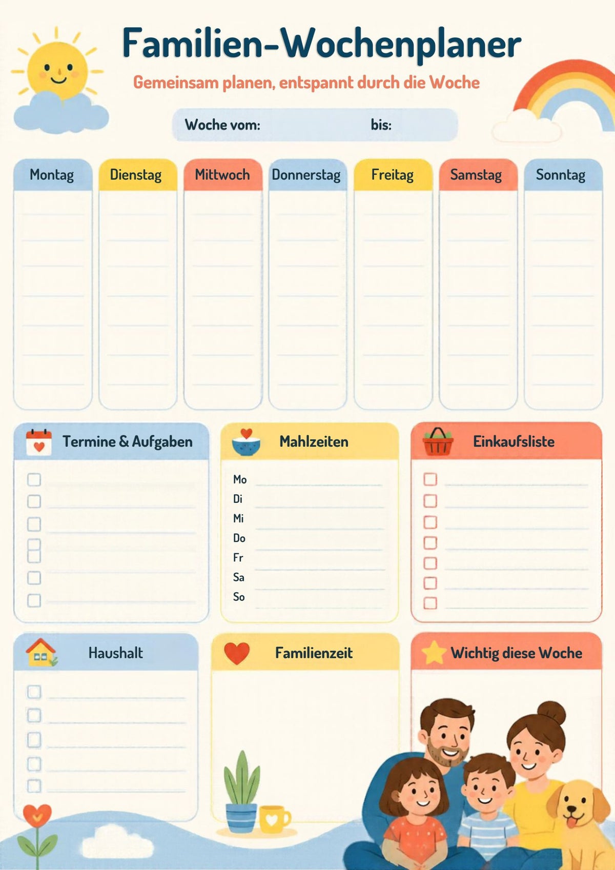 Bunter Familien Wochenplaner – Modern & Farbenfroh | PDF Download