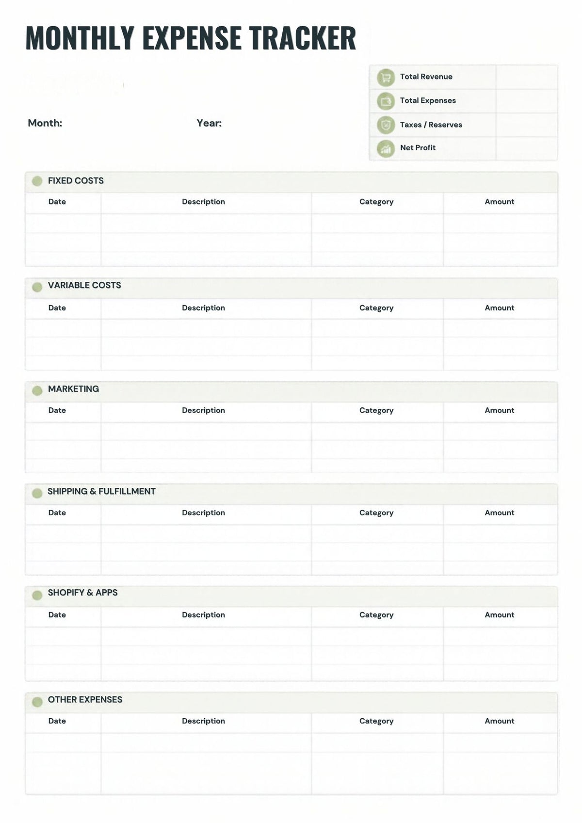 Monthly Expense Tracker – Printable Budget Planner PDF | Instant Download