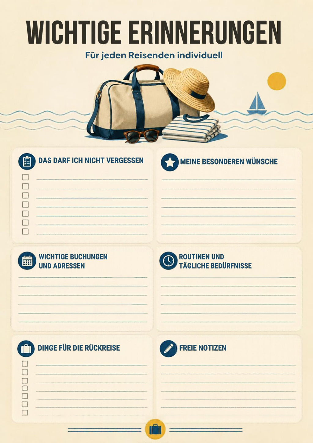 Urlaubspackliste – Druckbare Vorlage A4 | Sofort-Download