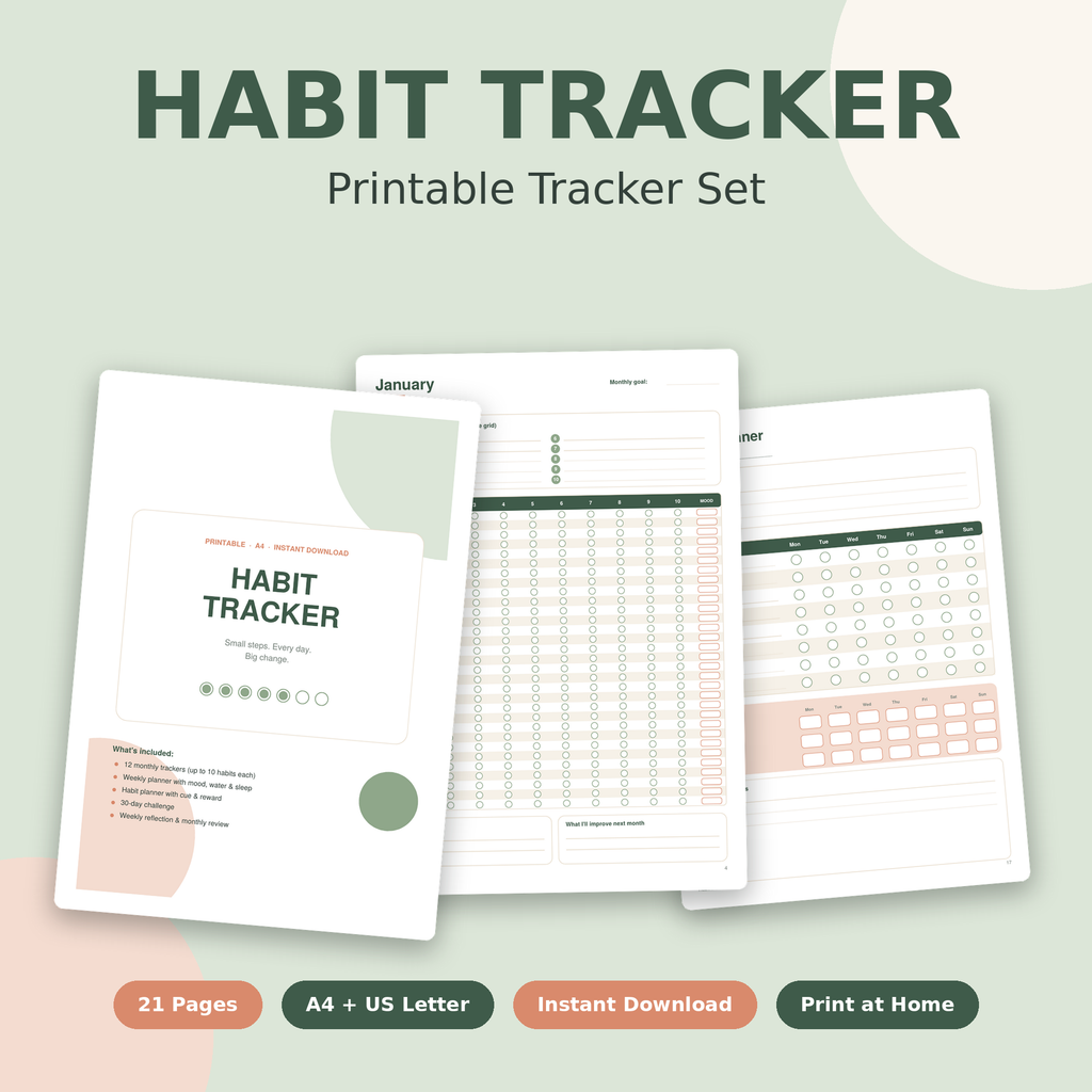 Habit Tracker – Track Your Habits & Reach Your Goals | PDF Instant Download