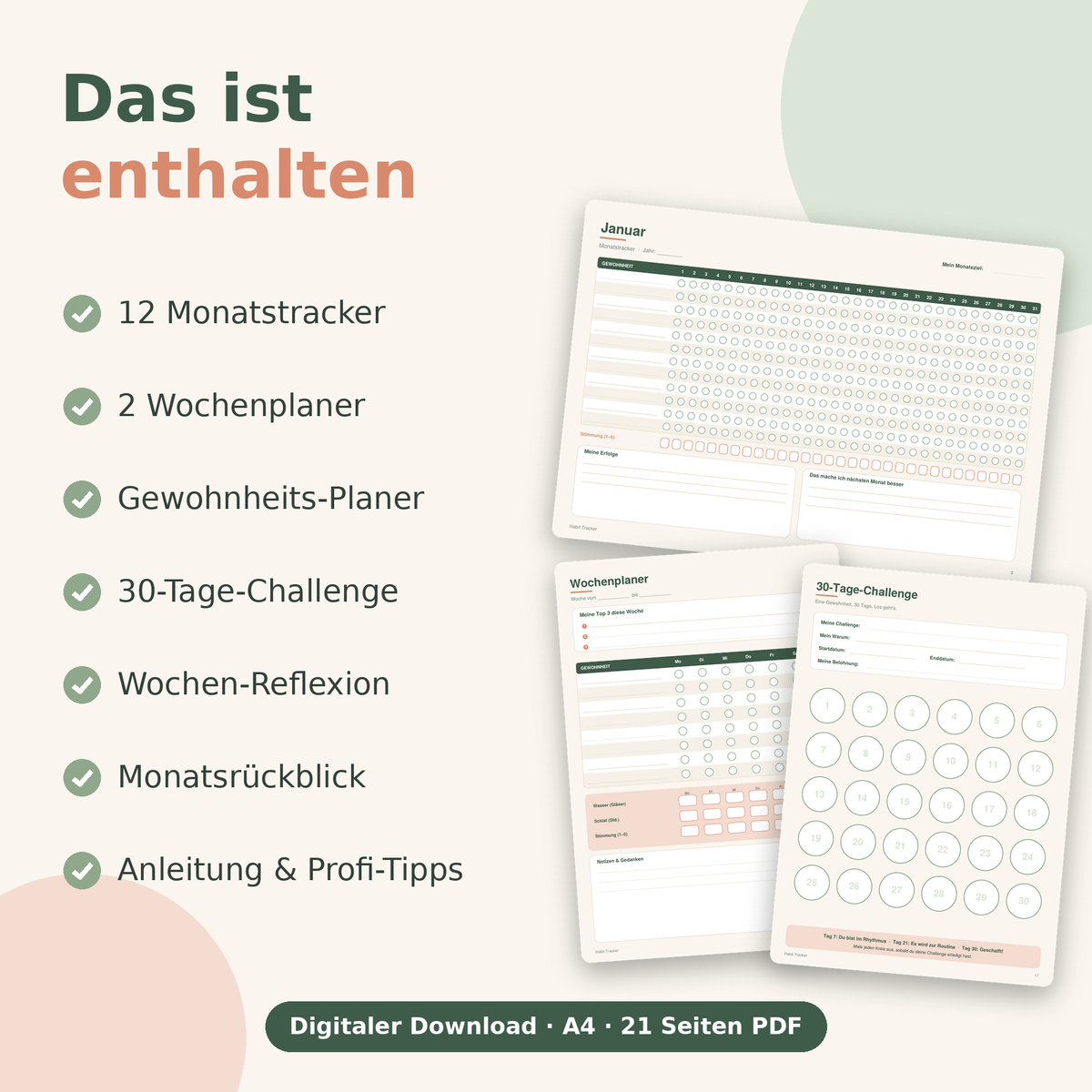 Habit Tracker – Gewohnheiten tracken & Ziele erreichen | PDF Sofort-Download