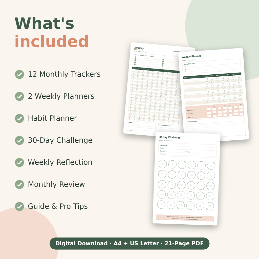 Habit Tracker – Track Your Habits & Reach Your Goals | PDF Instant Download