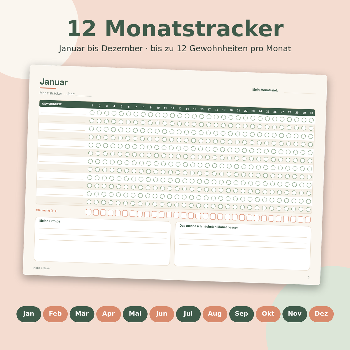 Habit Tracker – Gewohnheiten tracken & Ziele erreichen | PDF Sofort-Download